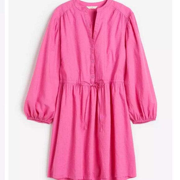 H&M Hot Barbie Pink Linen Blend V-neck Dress Women's Size XL - Picture 1 of 9